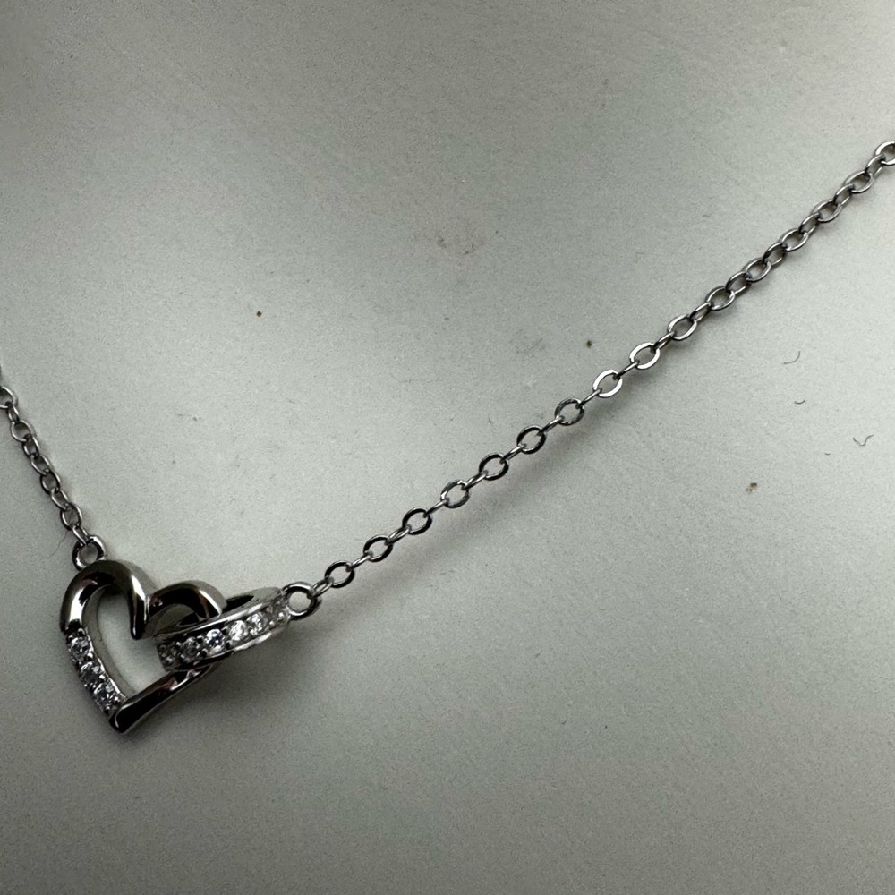 Sterling Silver Heart Charm Pendant Necklace, 17inch New - Picture 8 of 10